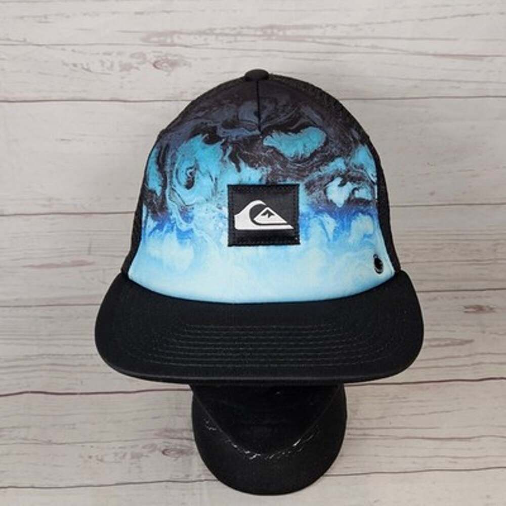 Quiksilver Trucker Hat Snapback OSFM Adjustable Black Blue Swirl Marble Flat